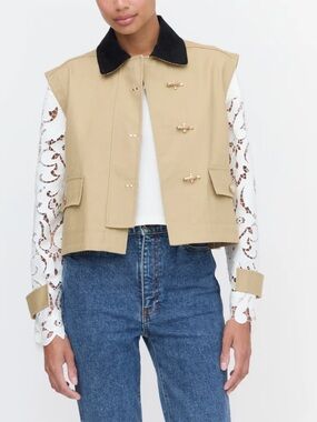 Hill House Clarisse Jacket Khaki Lace Sleeves size Small